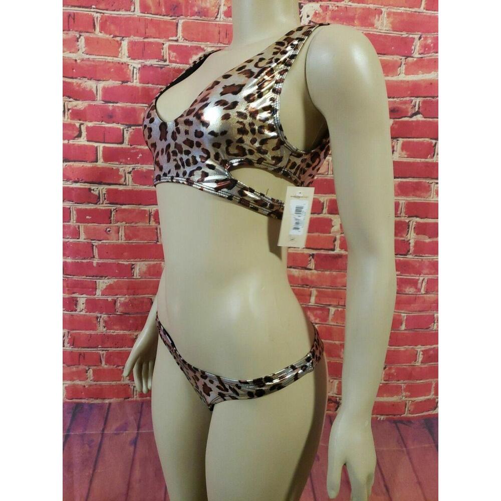 Ris-K NOSTALGIA Wild Cat 2- Pieces Bathing Suit Animal Print  Brown Size L NEW
